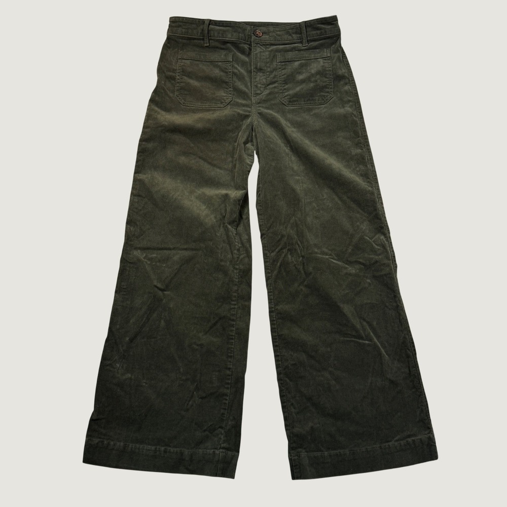 Loft Palmer Wide Leg Pants Womens 8 Dark Green Corduroy Patch Pocket Trousers